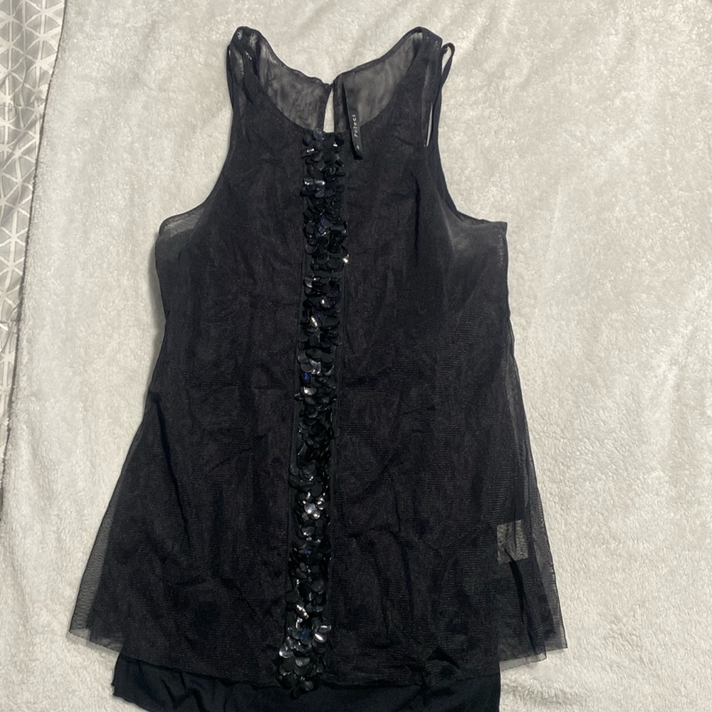 Poleci size 4 black shear sequin top with black Poleci undershirt. Asking $40